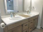 Master bathroom with double sinks 
